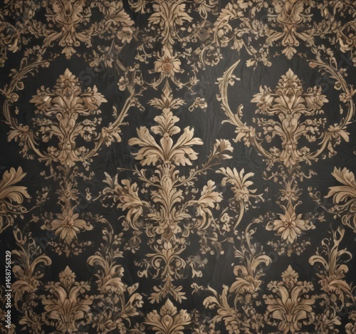 Elegant damask wallpaper with swirling floral motifs  ,  textile,  motifs