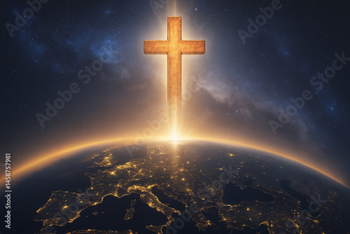 Christian cross and Jesus Christ ascension