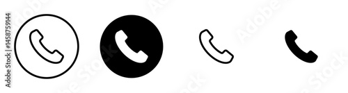 Phone icons set, telephone symbol collection, call icon pack, black and white phone icon set, communication icon set, classic phone receivers, outline call icons