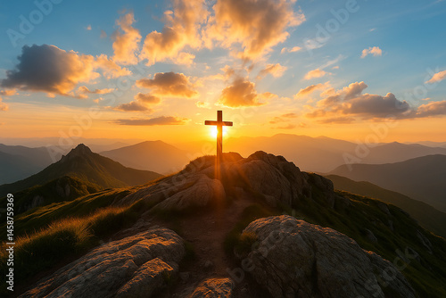 Christian cross and Jesus Christ ascension
