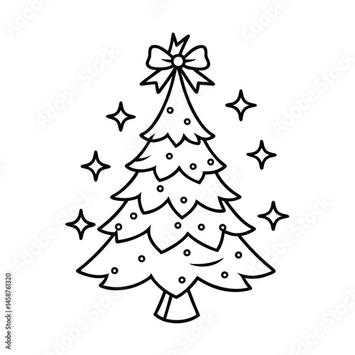 a christmas tree tiny bows sparkles color vector art silhouette