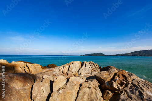 Landscape nature view blue sky white clouds over sea in good weather day