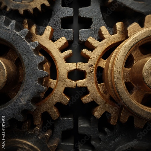 Intricate Interlocking Gears: A Close-Up Study of Mechanical Connection and Motion