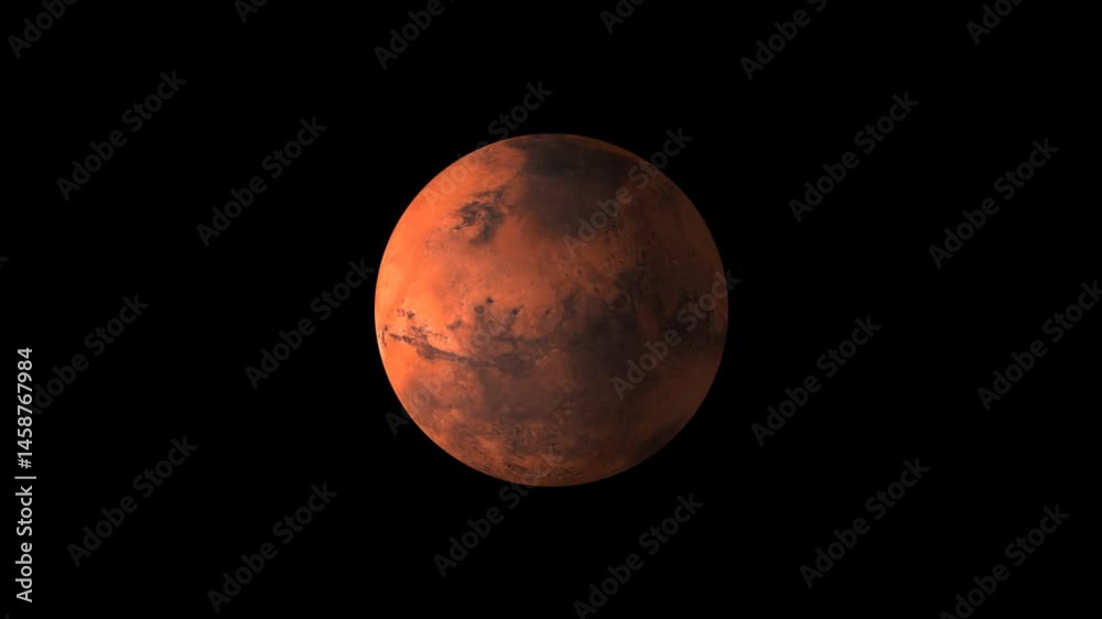 a 4k animation showing the rotation of the planet mars from left to right