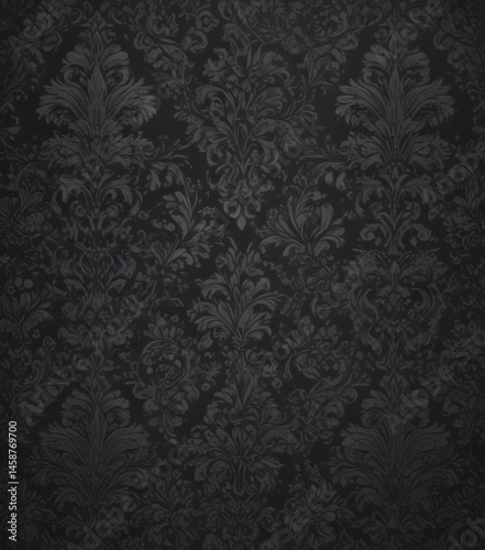 Intricate black damask floral pattern on dark grey  , artwork, graphics