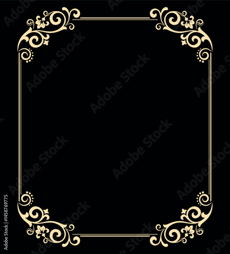 Decorative frame Elegant vector element for design in Eastern style, place for text. Floral black and golden border. Lace illustration for invitations and greeting cards
