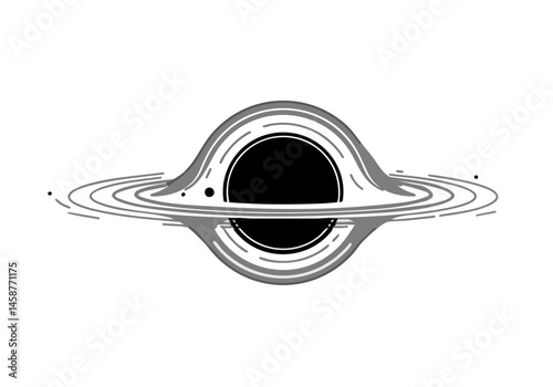 Elegant black hole illustration with swirling rings. Minimalist design, striking contrast, perfect for tech, science, or abstract backgrounds. High-quality graphic.