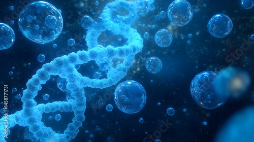 Illustrative representation of dna strand amidst bubbles.