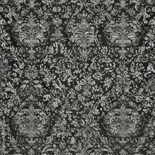 Elegant damask wallpaper, refined black & white design, repeating motif ,  scroll,  art,  motif