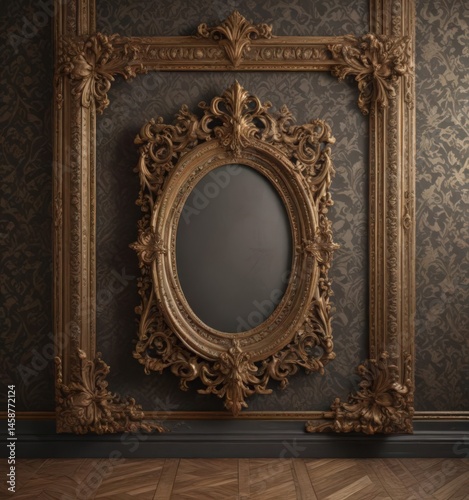 Intricate damask backdrop with assorted vintage frames ,  background,  art,  photographic