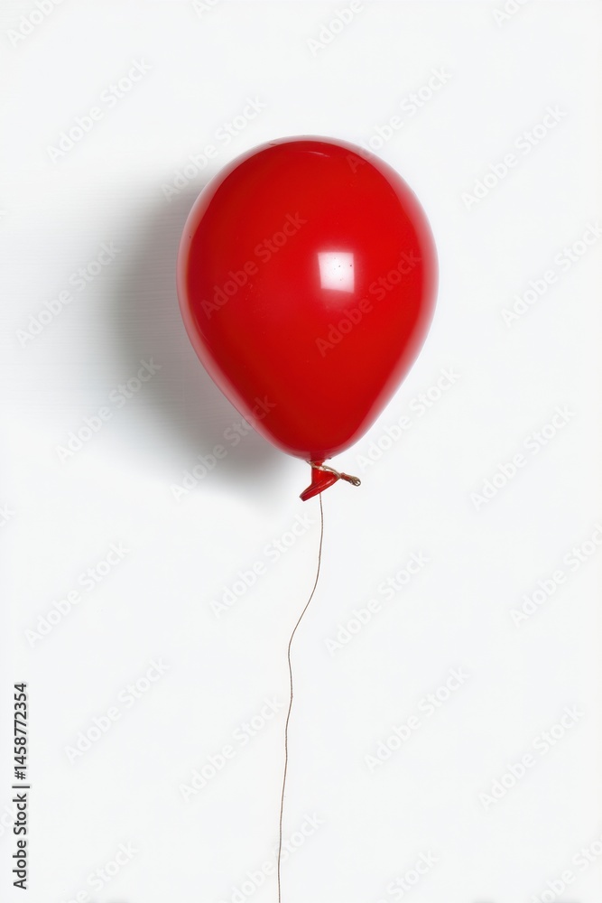 Red balloon floating against a plain white background evokes feelings of joy and celebration Red balloon floating against a plain white background evokes feelings of joy and celebration