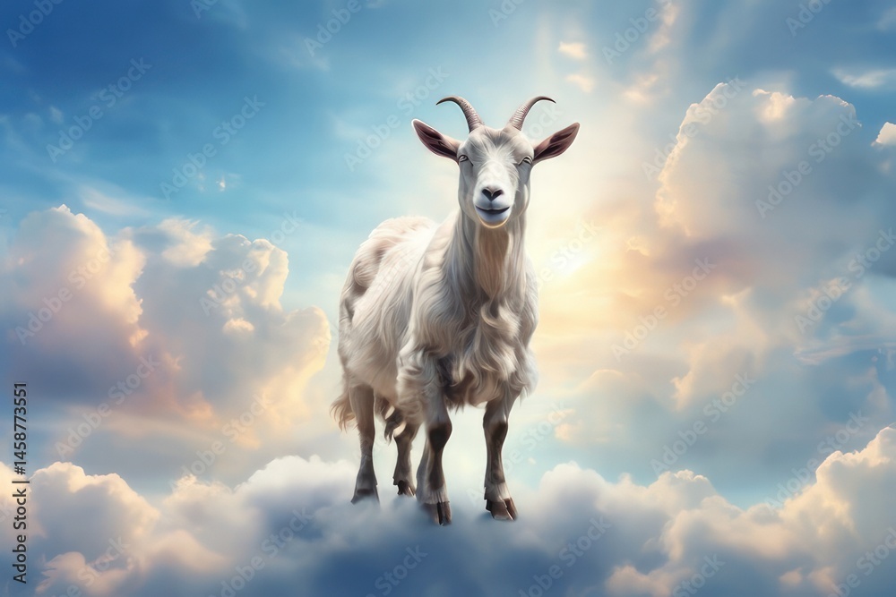 Obraz premium Majestic Goat Standing on Clouds — Eid al-Adha Concept Art