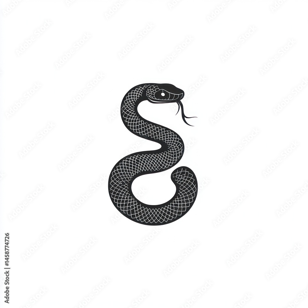 Fototapeta premium Snake graphic design, minimalist, stylized reptile, abstract art, for logo or branding