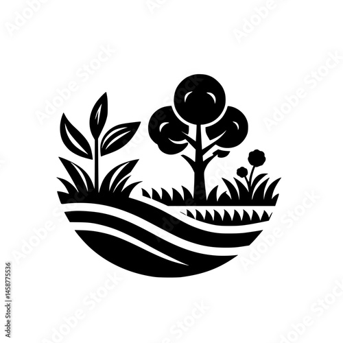Minimalist Black and White Nature Scene Icon - Eco-Friendly Design