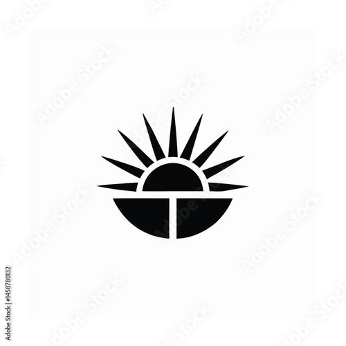 abstract sun logo geometric lines half sunburst vector art silhouette
