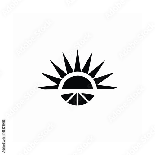 abstract sun logo geometric lines half sunburst vector art silhouette