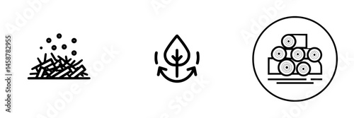 Vector illustration icons representing biomass, sustainability, and wood materials in a modern graphic style
