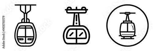 Vector illustration of cable car icons showcasing various designs in a minimalistic style suitable for transportation graphics