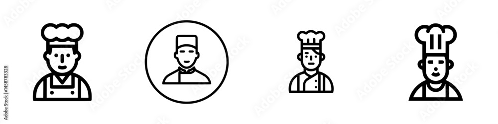 Chef vector illustration icons capturing various styles and expressions of culinary professionals in simple line art design Chef vector illustration icons capturing various styles and expressions of culinary professionals in simple line art design