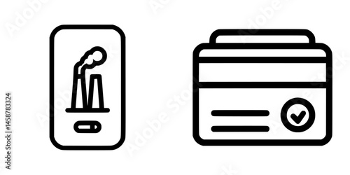 Vector illustration of factory symbol and credit card icon representing industry and finance