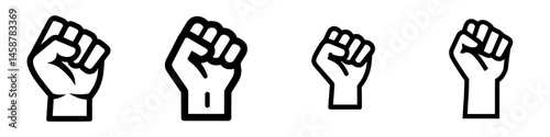Fist icon set representing strength, unity, and activism, suitable for diverse graphic design projects