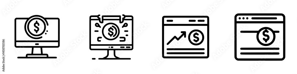 Vector illustration icons representing online financial transactions and money management concepts for digital platforms and services Vector illustration icons representing online financial transactions and money management concepts for digital platforms and services