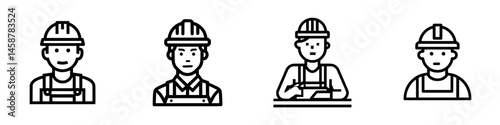 Construction worker icons in vector style showcasing various types of workers engaged in construction activities