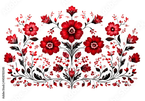  Red floral ornament on a transparent background