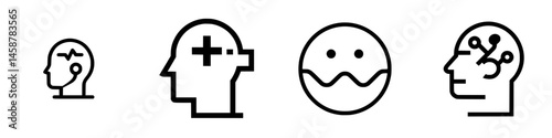 Vector illustration icons representing human head mental states and activities for educational and informative purposes