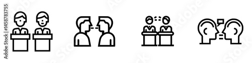 Vector illustration of two groups engaging in debate and discussion during a formal event or meeting