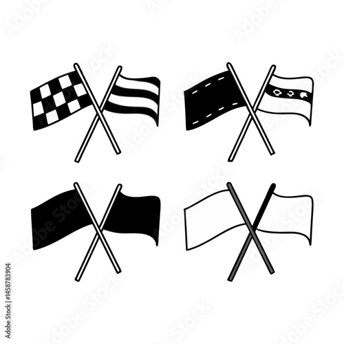 Set of Crossed and Paired Flags Icons – Minimalist and Symbolic Designs