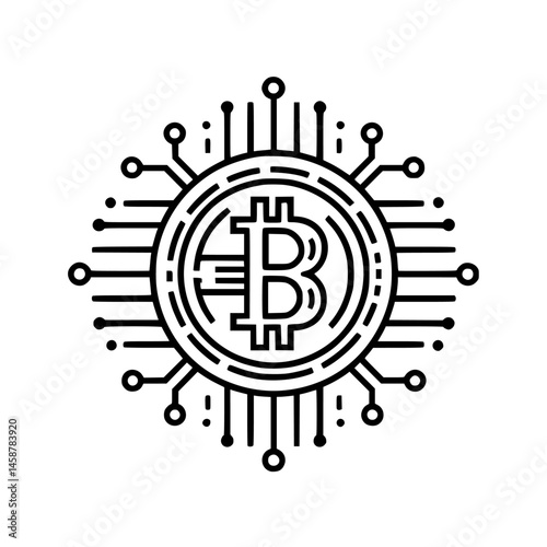 Vector illustration icon of a digital currency symbol integrated with circuit lines for modern financial technology