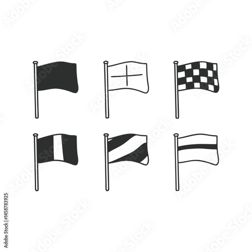 Set of Crossed and Paired Flags Icons – Minimalist and Symbolic Designs

