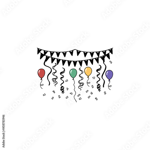 Colorful Party Balloons and Bunting with Confetti – Celebration Background

