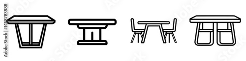 Vector illustrations of various table designs showcasing unique styles and shapes for interior decor and furniture concepts