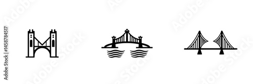 Vector illustration icons of various bridge designs suitable for architectural projects and urban planning