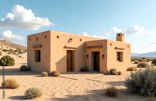 Traditional adobe house construction in desert landscape_00002_
