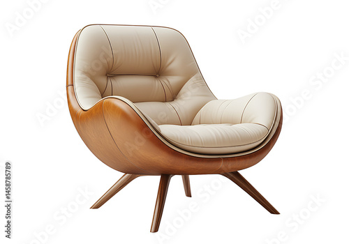 Beige leather armchair isolated on a transparent background