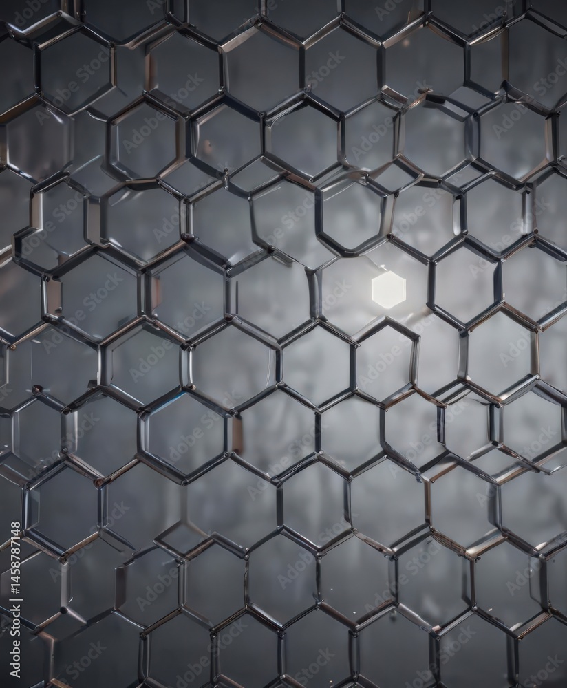 Subtle light illuminating metallic hexagonal grid, technology, grey, geometric Subtle light illuminating metallic hexagonal grid, technology, grey, geometric