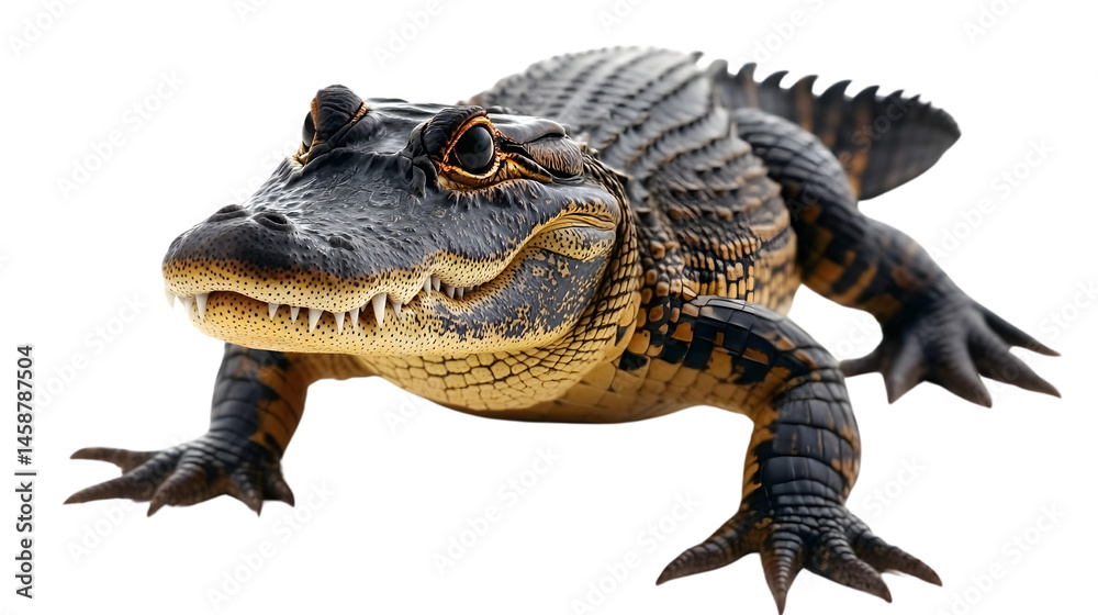 Fototapeta premium Alligator Isolated on White Background: Professional Amphibians Isolated Image