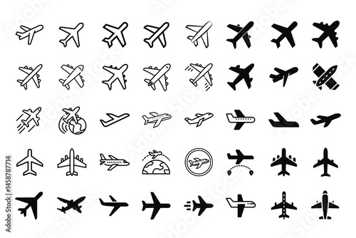 Stylish and versatile vector pack of plane icons – perfect for travel, logistics, or aviation themes. Available now on Adobe Stock