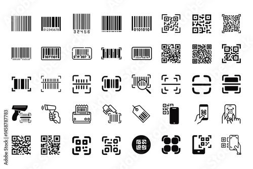 Vector pack featuring QR code and barcode icons for seamless submission on Adobe Stock Contributor