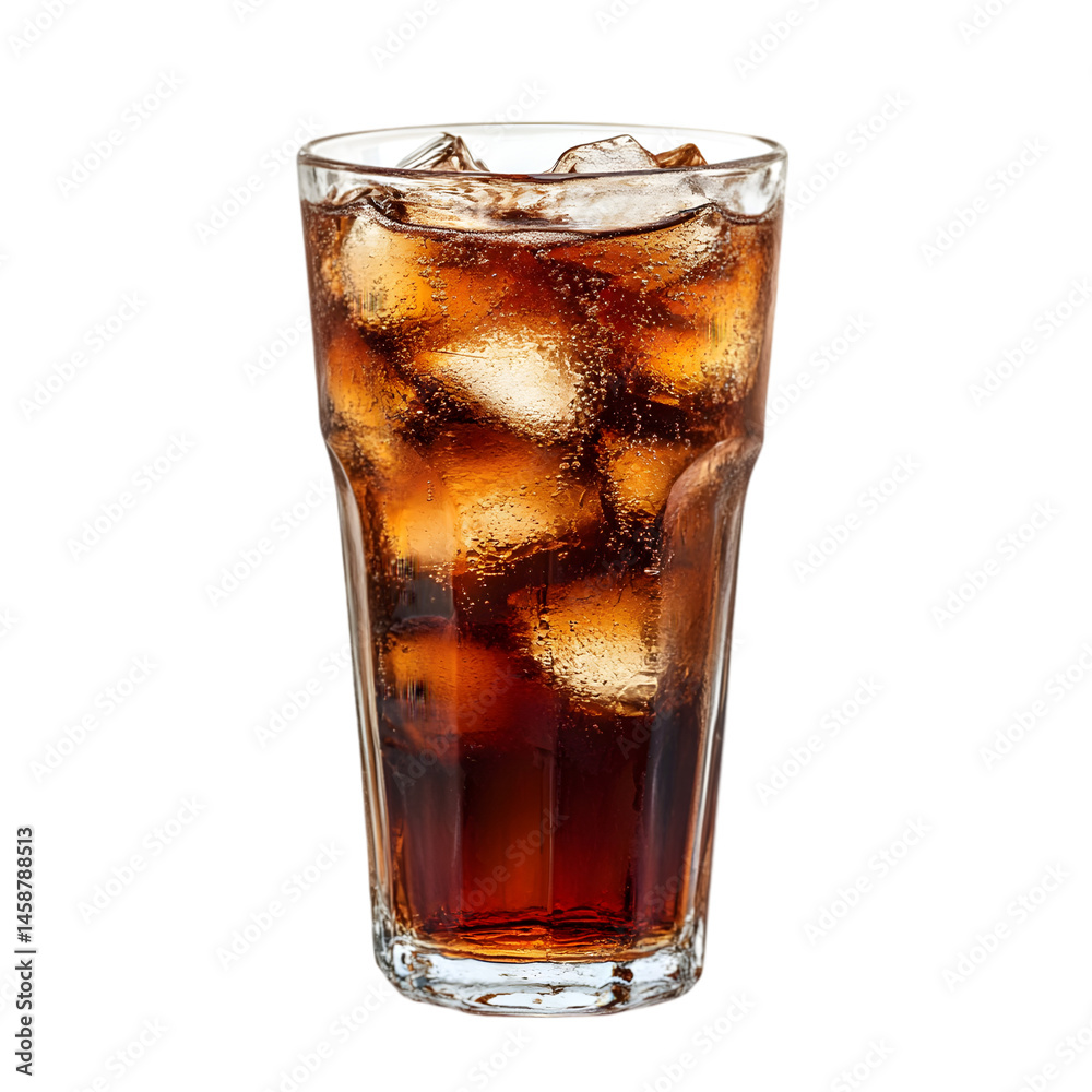 Refreshing Cola Drink with Ice in a Glass on white background Refreshing Cola Drink with Ice in a Glass on white background
