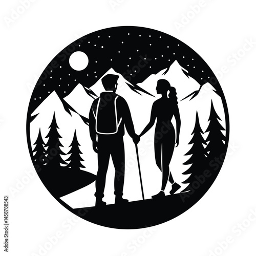 bride groom holding hands vector art silhouette 