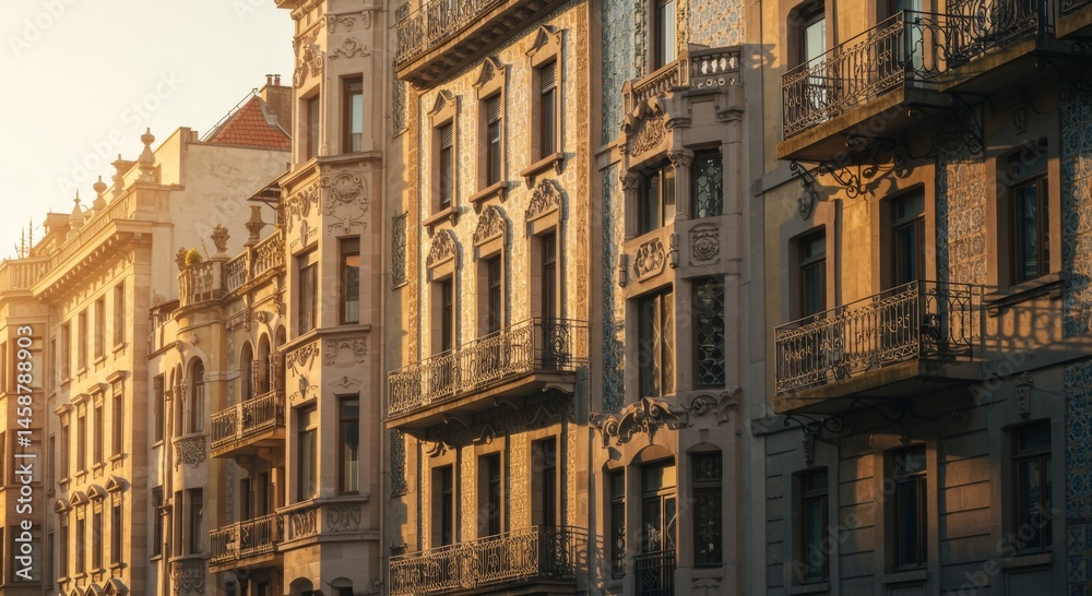 Fototapeta premium Ornate Building Facades at Sunset in a European City