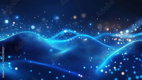 Abstract Blue Wave with Glowing Particles