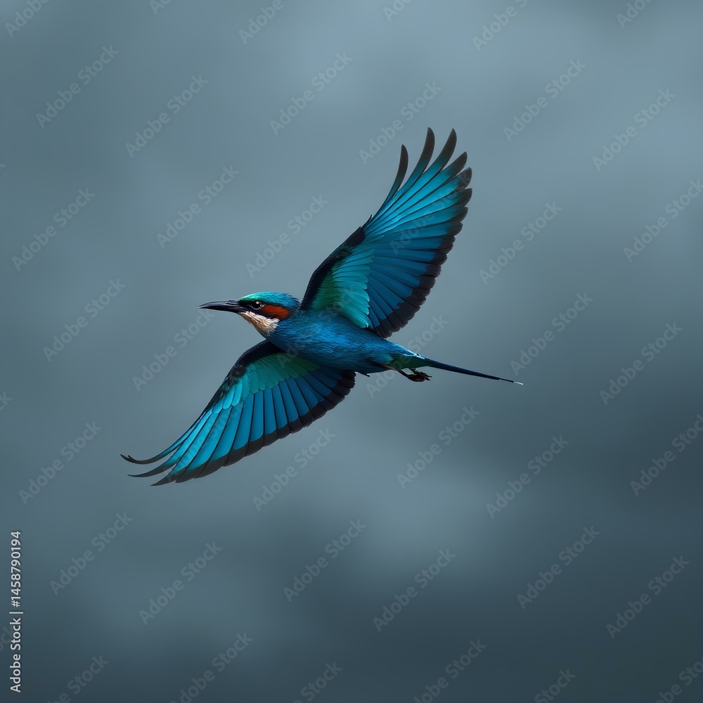 Obraz premium A blue bird flying in the sky