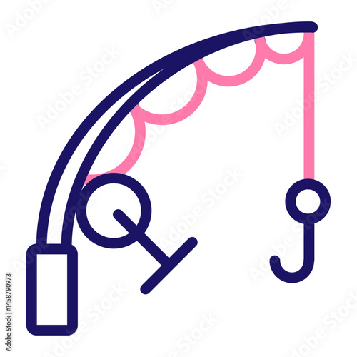 Fishing Rod Vector Line Two Colors Icon Design