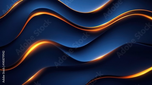 Abstract Blue Waves with Gold Trim