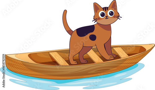 poor cat lost his way in the river with a small boat